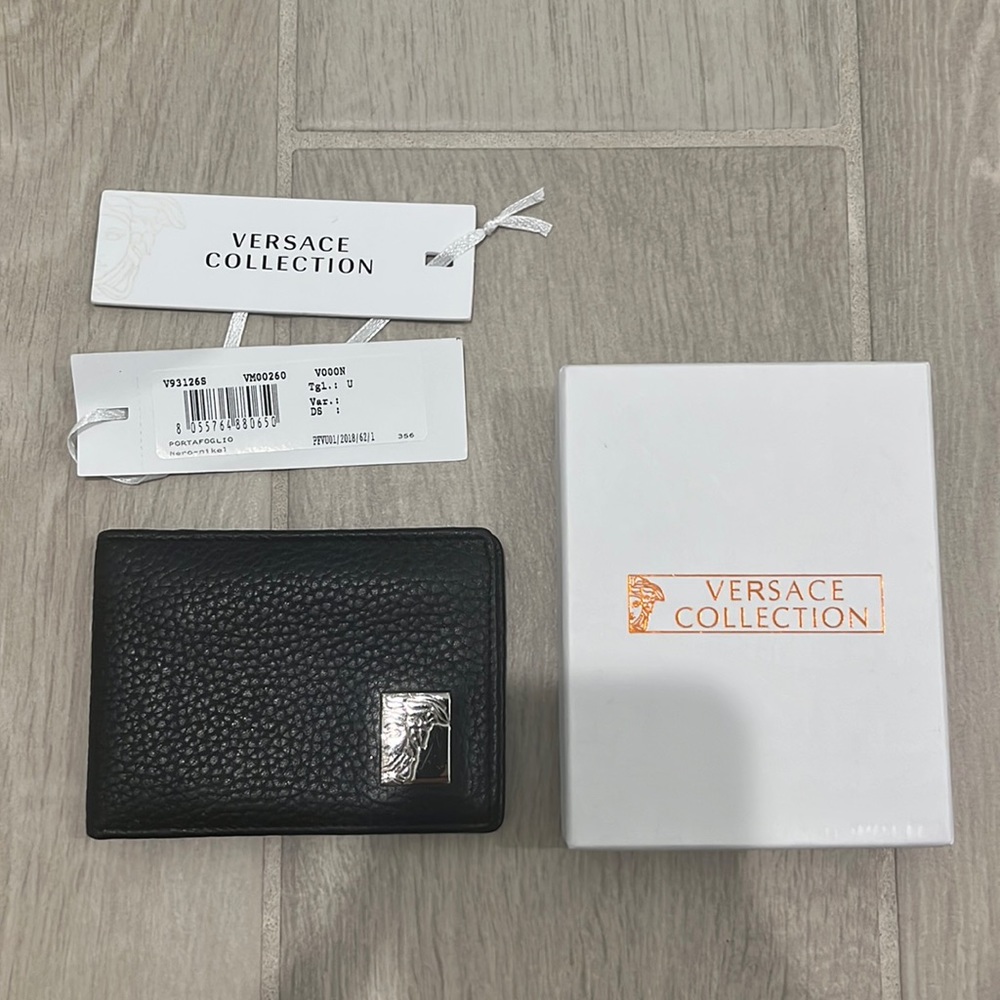 Versace Collection Black Leather Bifold Wallet (Box/authenticity tags included